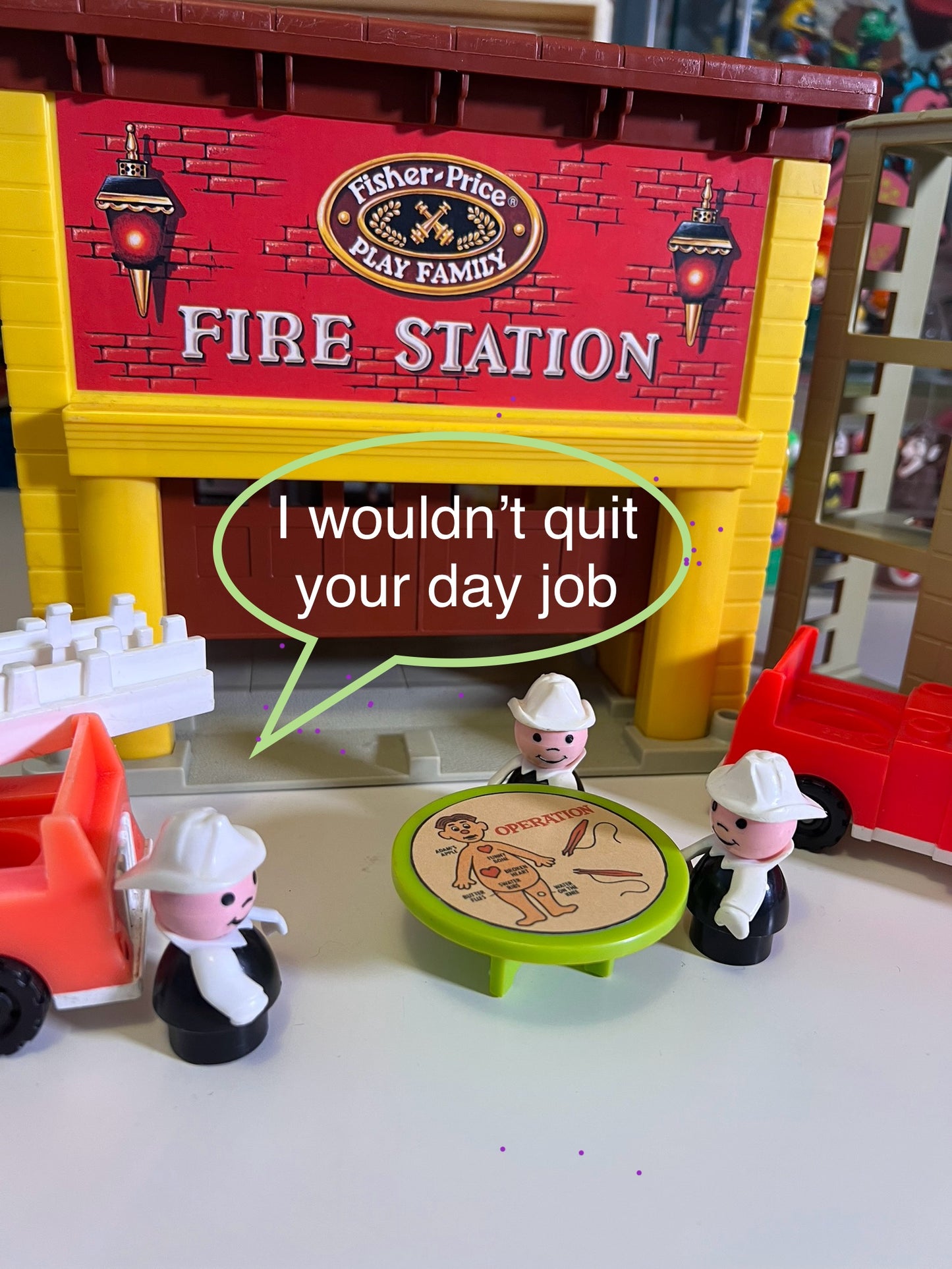 Fire Station Lot w 8 accessories including custom table 🙂