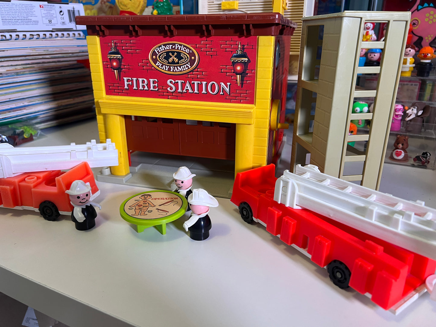 Fire Station Lot w 8 accessories including custom table 🙂