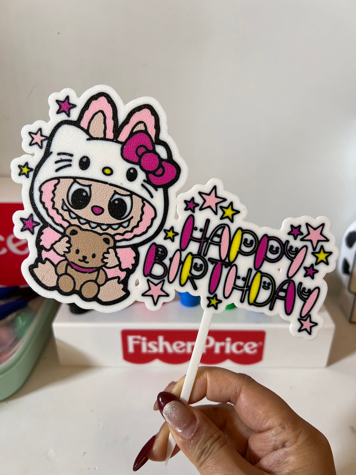 Labubu x Hello Kitty Birthday Cake Topper