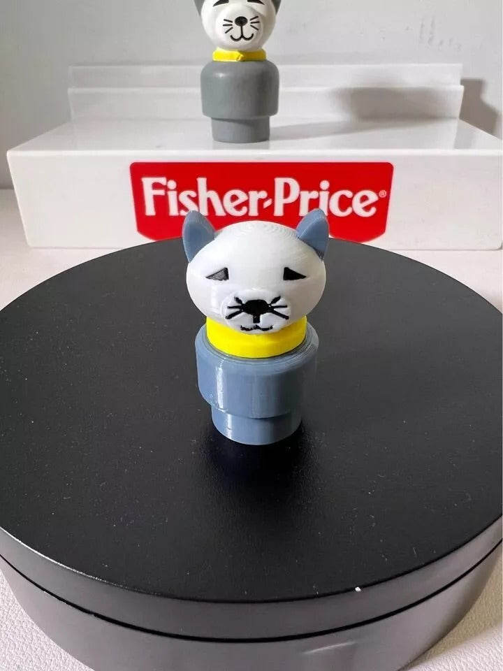 Custom Fisher Price Little People Figure Fan Art - Gray Cat, Grey Cat