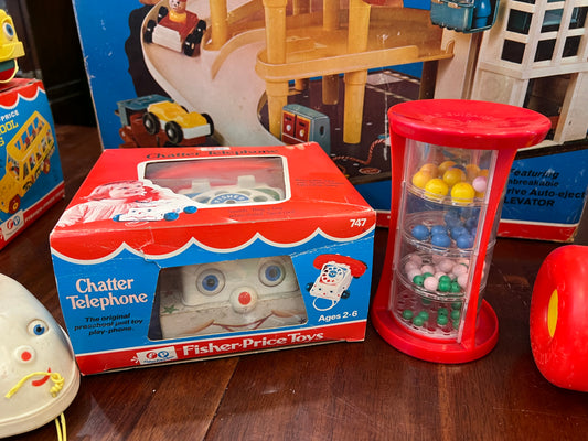 Classic Vintage Fisher Price Chatter Telephone w ORIG BOX & BONUS