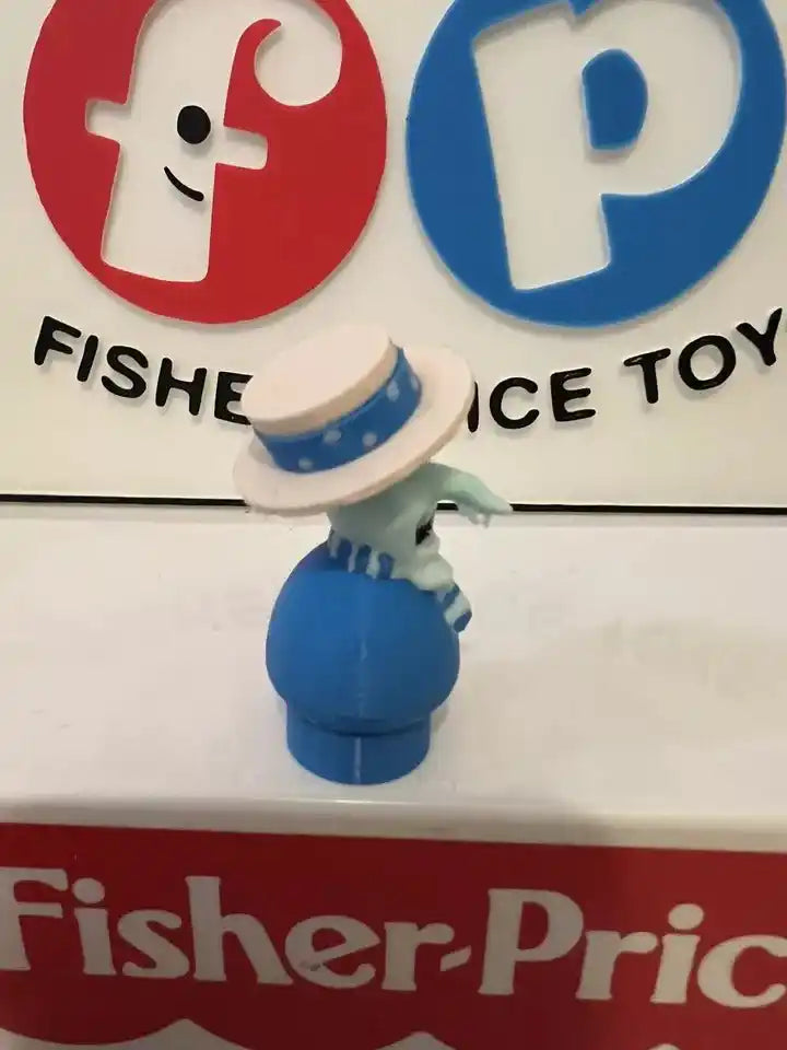 Snow Miser holiday figure with raised arms, blue dress and white fur hat