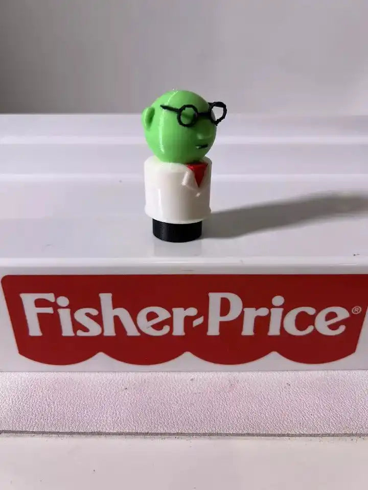 Dr. Bunsen Honeydew figure, green head with glasses and red scarf on white base