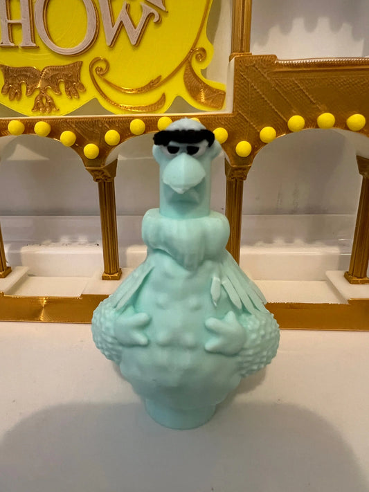 A custom 3D-printed Little People-sized Sam the Eagle figure