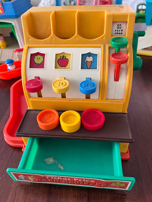 Vintage Fisher Price Cash Register Toy w 3 Coins