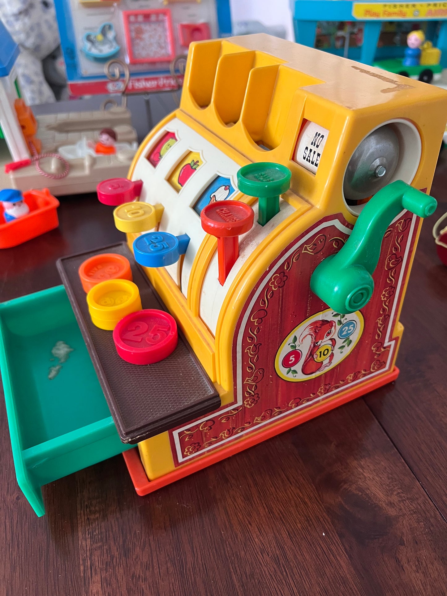 Vintage Fisher Price Cash Register Toy w 3 Coins