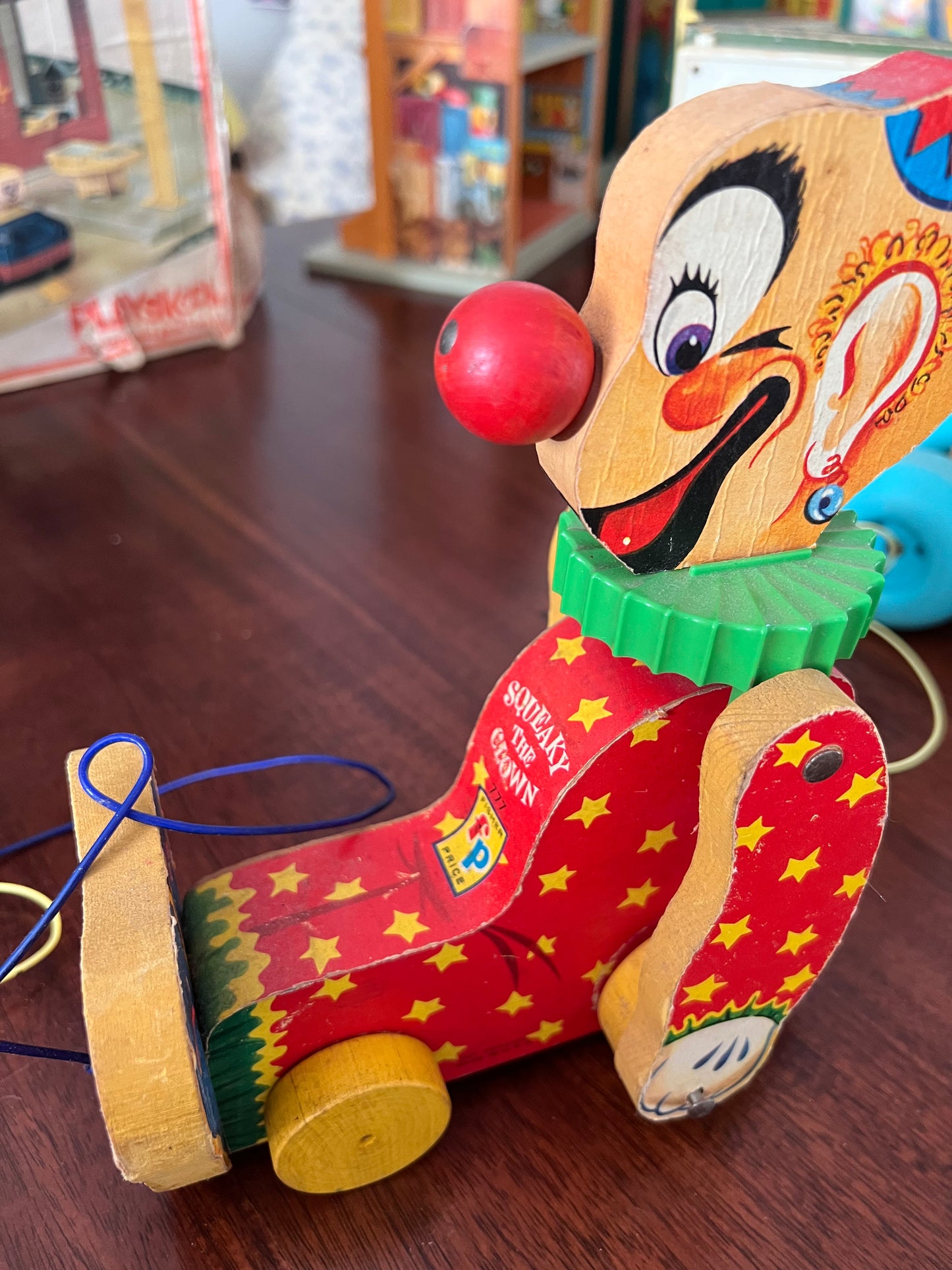 Vintage Fisher Price Squeaky The Clown Pull Toy #777