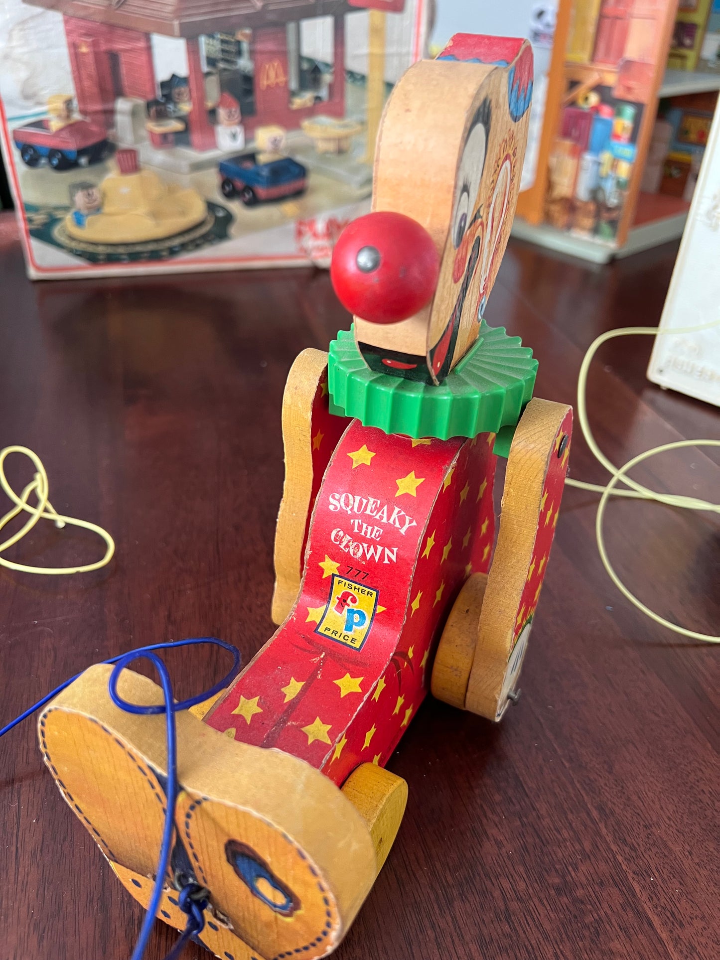 Vintage Fisher Price Squeaky The Clown Pull Toy #777