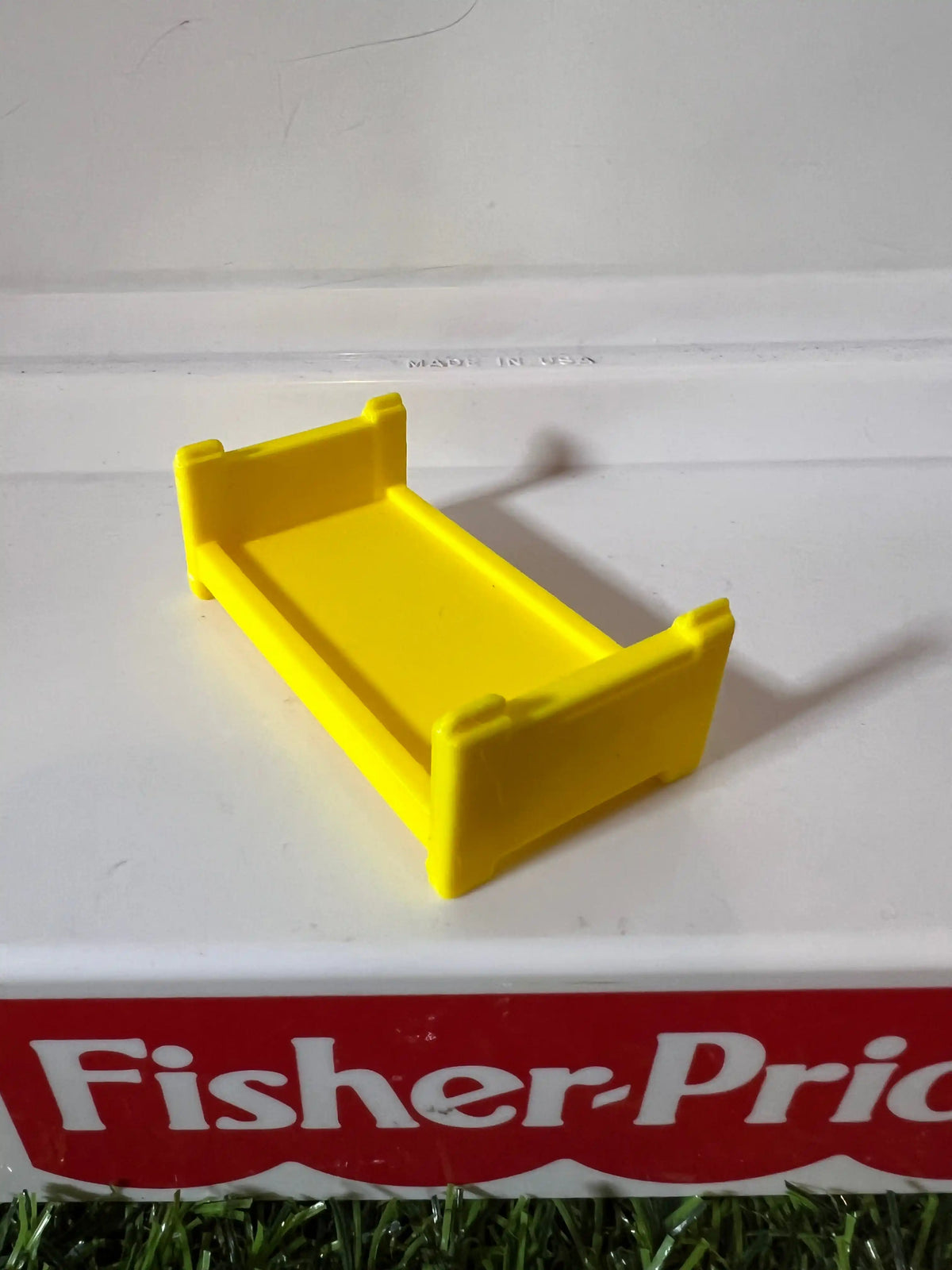 Yellow plastic bunk bed frame replacement with top platform and end guard rails