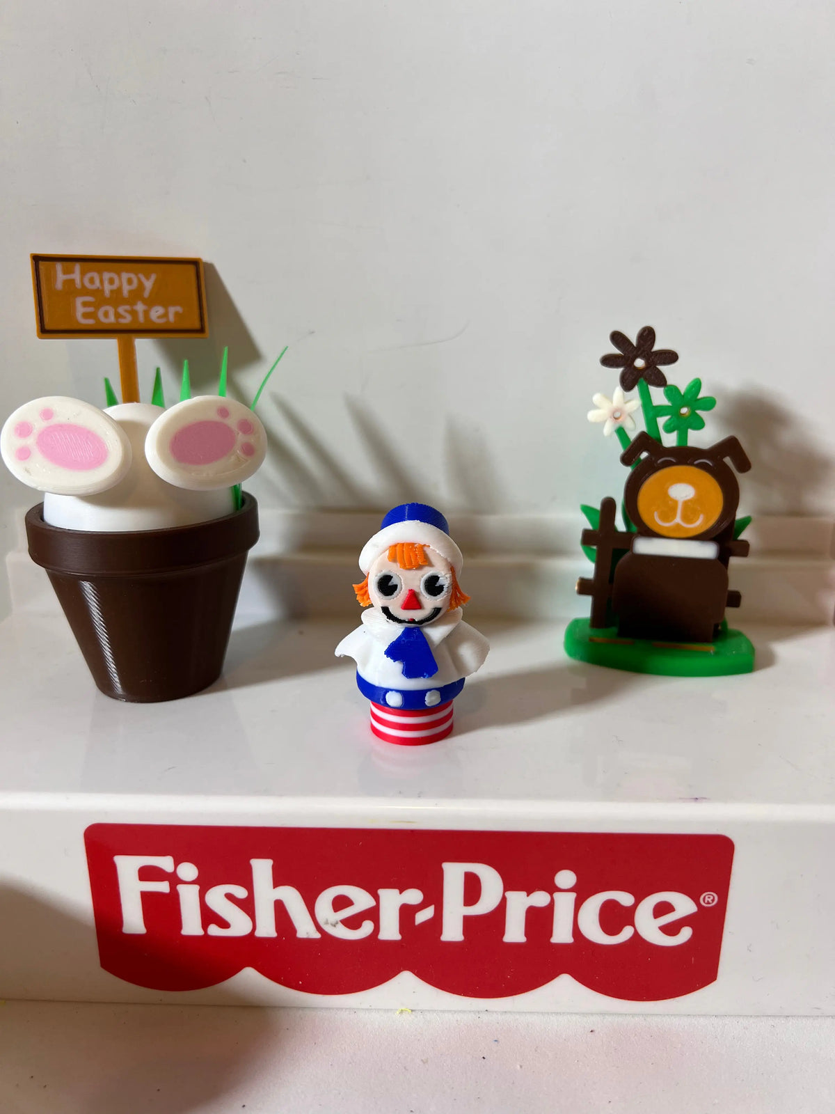 Custom 3D-printed Raggedy Andy and Fido (Lucky) figures by Classic Toy Toys for Fisher-Price Little People.