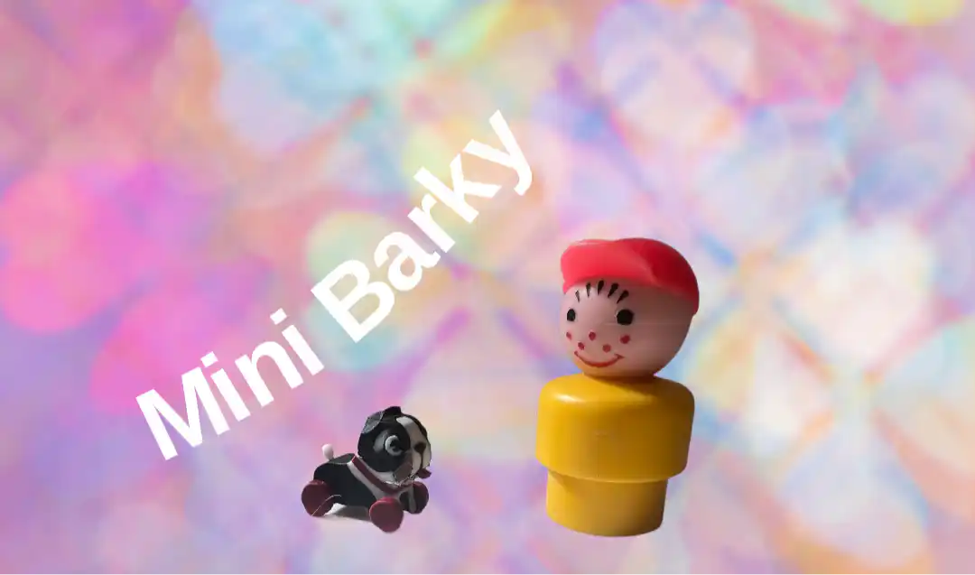 A custom miniature Fisher-Price Barky dog and a Little People figure