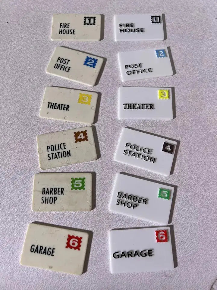 Vintage Fisher Price Little People replacement mail tiles: Fire House, Post Office, Theater, Police