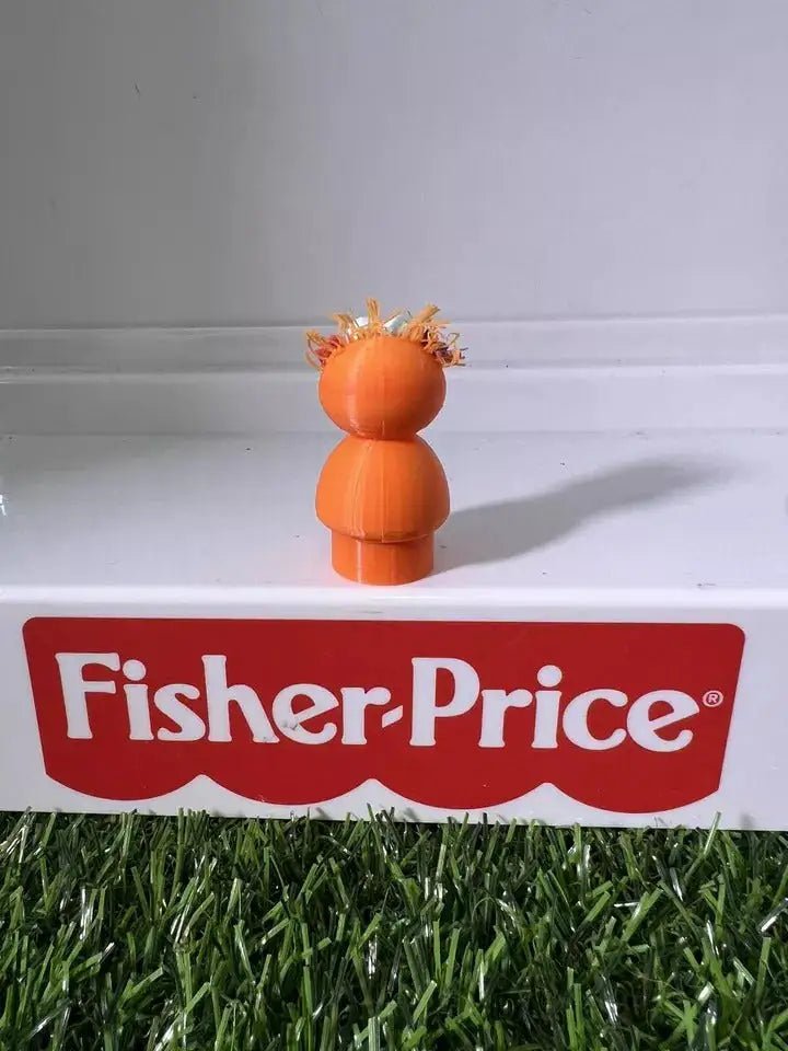 Orange two-part cartoon figure with spiky hair, back view