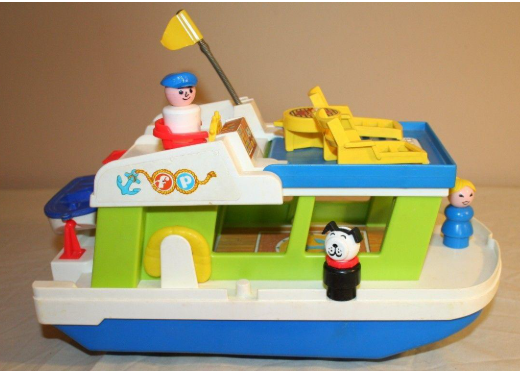 Kids houseboat playset with yellow mast, figures, cabin and accessories