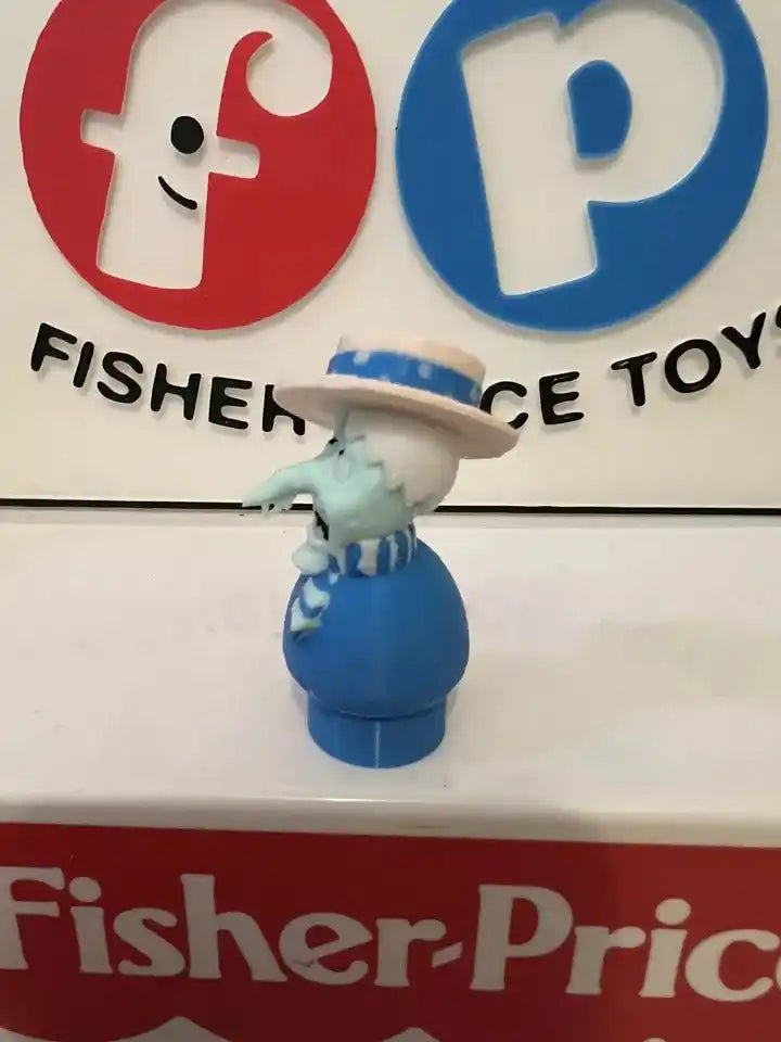 Snow Miser holiday figure, blue body with white fur hat and light blue scarf