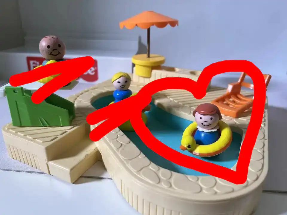 Medium duck floatie playset with yellow duck float, blue water, orange slide, figures