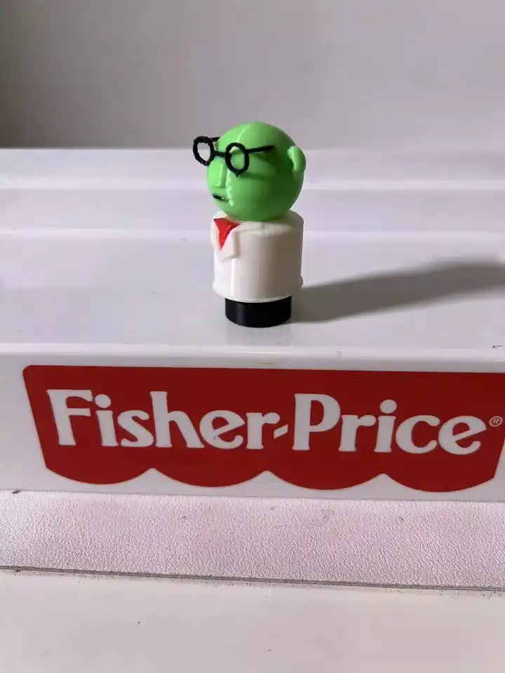 Dr. Bunsen Honeydew figure, front view with glasses and red scarf on white base