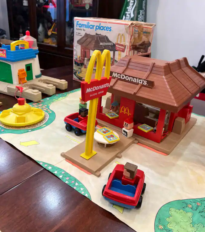 Vintage Playskool Familiar Places McDonald's restaurant toy playset with yellow arch