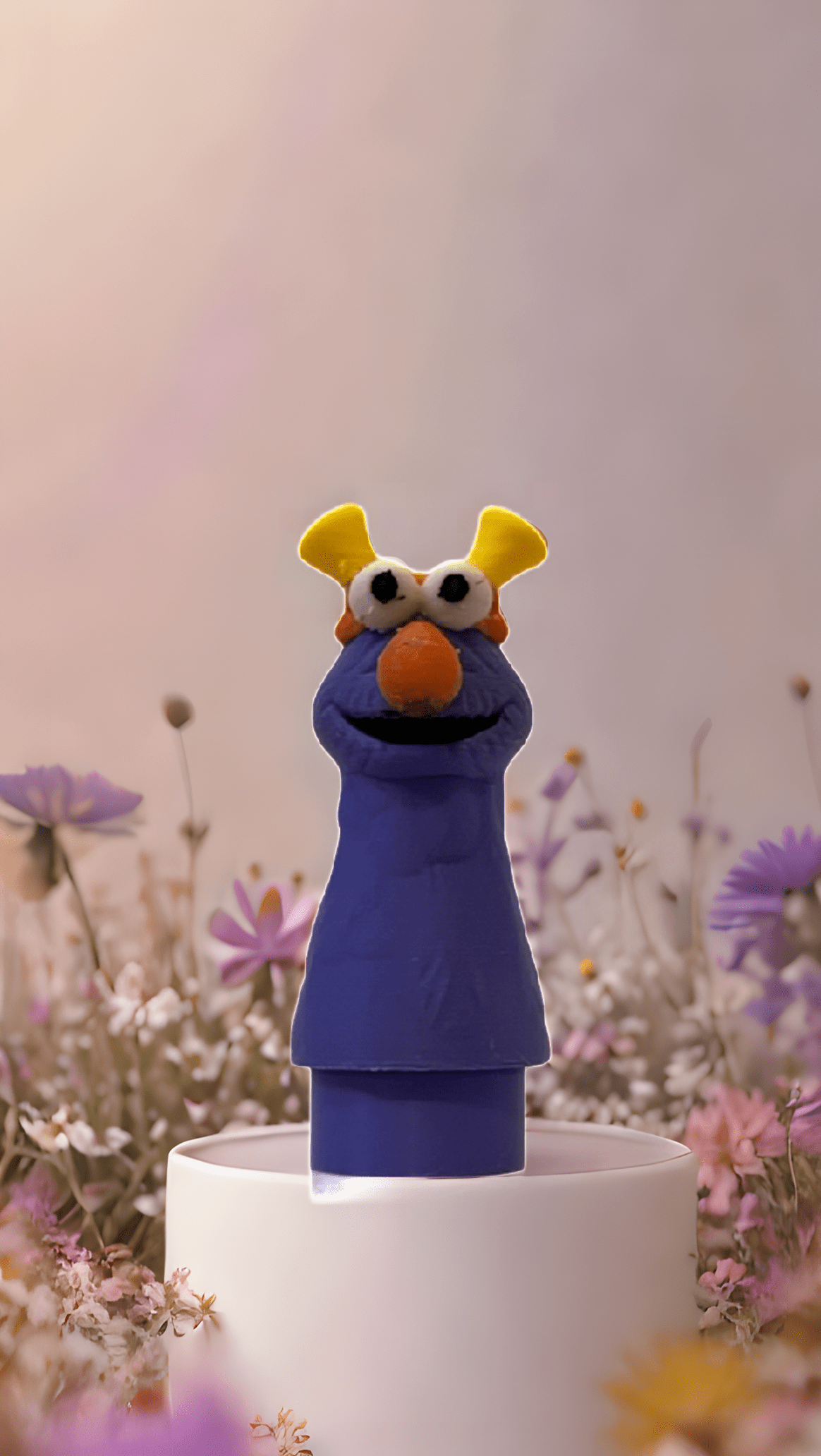 A custom 3D Fisher-Price scale Honker figure from Sesame Street, made of purple, orange, and yellow plastic