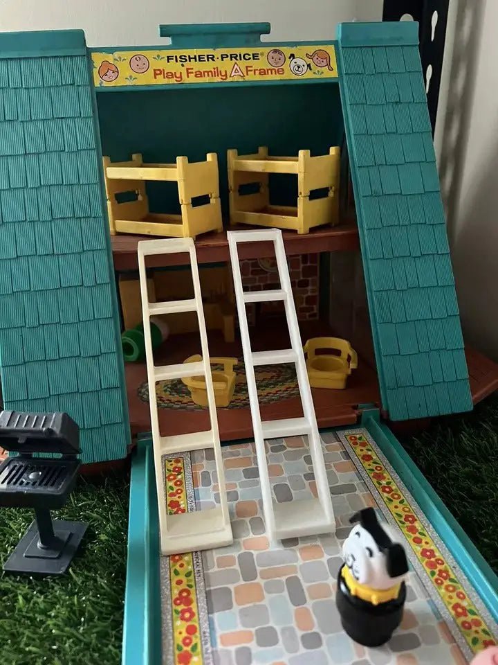White plastic dollhouse ladder set with two ladders and cross rungs, A-frame style