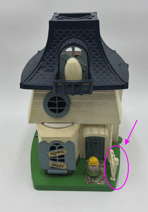 Vintage Weebles Haunted House replacement front white fence accessory, front view on white background
