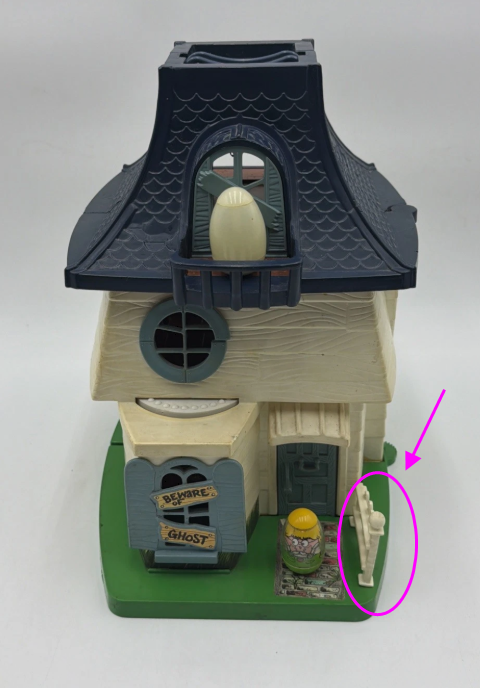 Vintage Weebles Haunted House replacement front white fence accessory, front view on white background