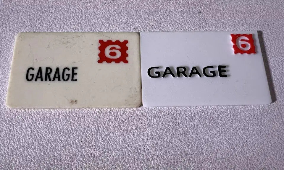 Garage replacement mail tile pair with red number 6